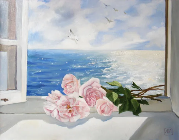 "Розы и море" х. м. 50 х 60