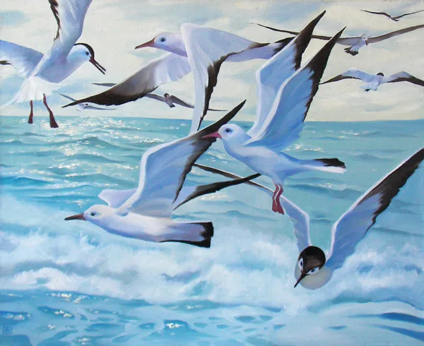 "Птицы и море" х. м 80 х 100